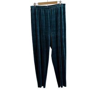 Coldwater Creek Size XL Teal Velour Pants Pull On Straight Leg Modest Artsy